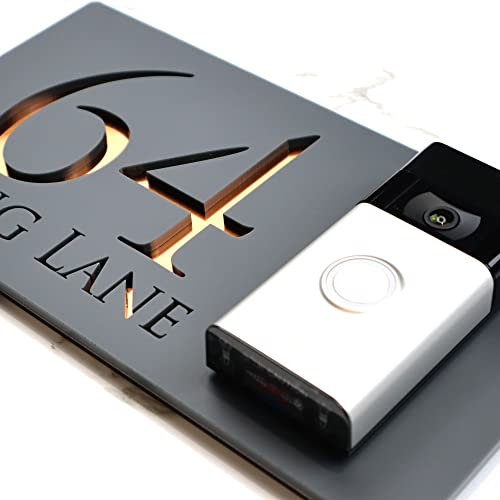 K Smart Sign | Bellissima Video Doorbell house sign door number plaques for Nest Ring Wifi doorbell plate mount | Dark Matt Gray - Copper Mirror | Classic Style | 300mm x 160mm