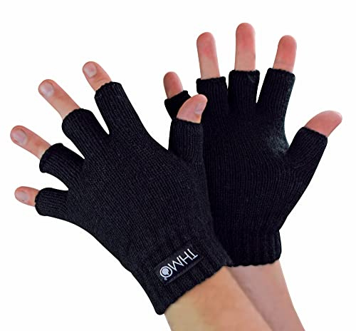 THMO Guantes térmicos Thinsulate sin dedos con forro polar para niños para invierno, Negro -, 8-9 años