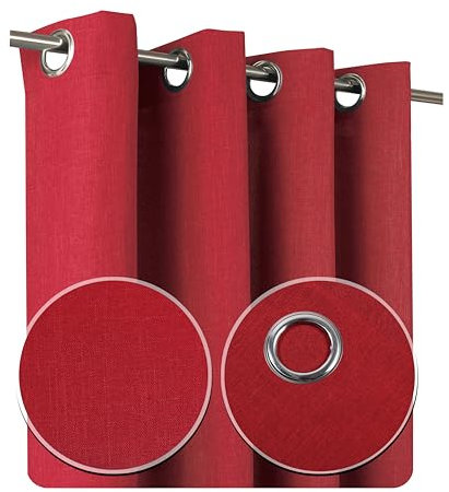 Ösenvorhang Blickdicht Leinenoptik mit Fleckschutz für Wohnzimmer Schlafzimmer Verdunkelungs Gardine Kälteschutz 140x245 (Rot)