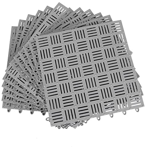 12 Pack 12 x 12 Non-Slip Drainage Mats, Soft PVC Splicing Modular Cushion Mat, Rubber Floor Interlocking Mat for Pool Shower Bath Kitchen Cushion Tiles Bathtub Mats - Waterproof (Gray)