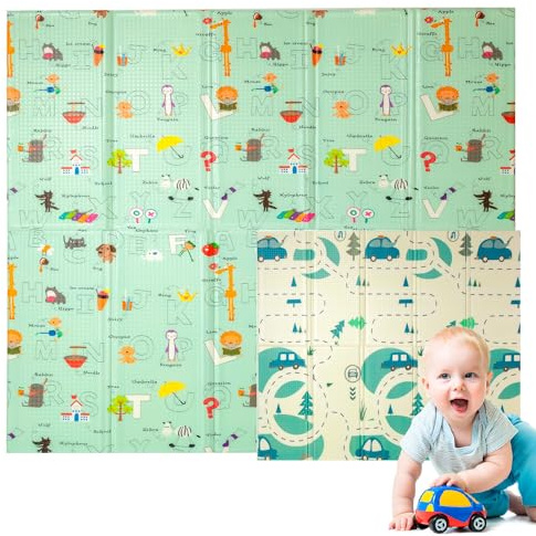 Edibaby, Alfombra Bebé Acolchada Plegable, Diseño Infantil, Colchoneta de Juegos para Suelo, Reversible, XPE, Tapete Baby Play Mat (Alphabet | 200x180 | 1.5 cm)
