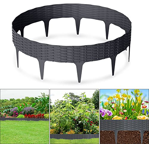 Joparri Rasenkante Kunstoff Rattan-Optik Beeteinfassung 10m, mit 10 Stück LxBxH: 100x9,5x20 cm Gartenzaun Beetumrandungen Mähkante Beetzaun Anthrazit
