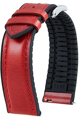 BINLUN Cinturino per Orologio in Pelle 22mm 21mm 20mm 19mm 18mm 16mm 14mm Pelle Cera Olio e Silicone Ibrido Cinturini di Ricambio Retrò Cinturino a Sgancio Rapido per Uomo Donna(20mm,Rosso)