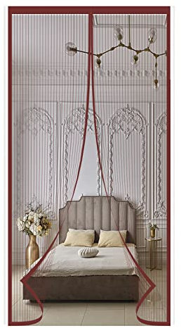 Magnet Fliegengitter Tür Insektenschutz 90x200cm, Winddicht Balkontür Fliegenvorhang Ohne Bohren, Magnetvorhang HäNde Frei, Full Frame, für Balkontür Terrassentür Schiebetür und Wohnzimmer(Braun)