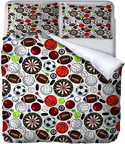Housse de Couette 220x240 Thème du Ballon Parure de Lit Enfants Adolescents 2 Personnes en Microfibre Douce Imprimée 3D avec Fermeture Éclair, avec 2 Taies d'oreiller 65x65 cm