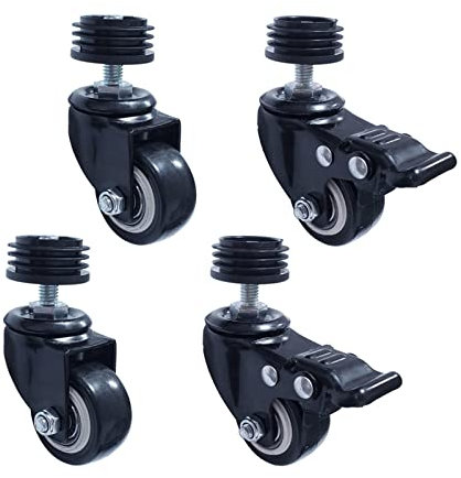 VISAML 4 Stück 1,5 Zoll Schwerlast-Lenkrollen, M8-Gewinderollen mit Bremse, anwendbare Rundrohr-Rollwagen-Möbelrolle (Color : M8 Type 2, Size : 8x19MM)