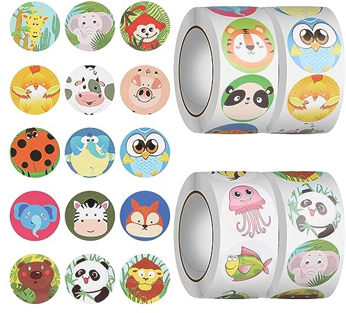 2000 Stück Motivationssticker für Kinder, Selbstklebende Belohnungssticker, Grundschule Lehrerbedarf Sticker Rolle, Sticker Tiere Kinder, Lob Aufkleber für Schule