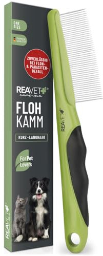 ReaVET Flohkamm & Läusekamm für Hunde & Katzen - Fellkamm gegen Flöhe, Läuse, Parasiten I für Langhaar & Kurzhaar I zur schonenden Fellpflege, Zeckenkamm Hund Katze