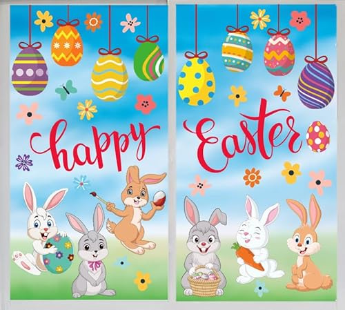 HPNIUB Fröhlicher Osterhase Ei Blume Fenster Aufkleber Kinder Party Deko