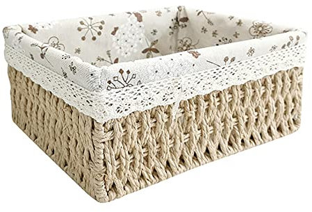 Pcscevcr Cesto portaoggetti in rattan, cestini in vimini con fodere rimovibili, per bagno, cucina, casa, scrivania, mensola decorativa (beige, L)