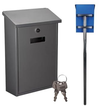 Boîte aux lettres avec pied, plaque nominative et 2 clés, acier argenté 40 x 27 cm