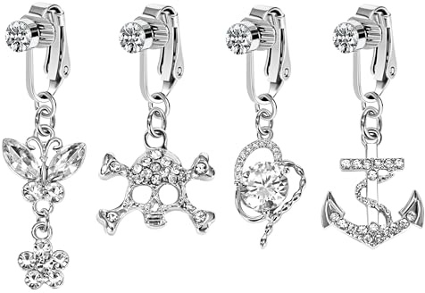Jeesblsy Faux Anneaux de Nombril Ventre Clip Piercing 4 Pièces, Pendentif Non Percé Piercing Bijoux pour Femme Piercing Nombril Grossesse Acier Chirurgical