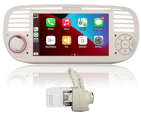 YZKONG Radio de Coche para FIAT 500 2007-2015, con Carplay inalámbrico Android Auto Pantalla táctil de 7 Pulgadas, Subwoofer Bluetooth FM Am RDS Mirror Link para Android/iOS
