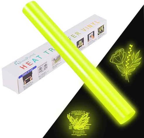 NANAPLUMS Nachtleuchtende Plotterfolie Textil, HTV-Flexfolie, Gelb | Nachtleuchtende Bügelfolie mit Glow-in-the-Dark-Effekt; leicht zu schneiden und zu entgittern, für T-Shirts und Textilien.