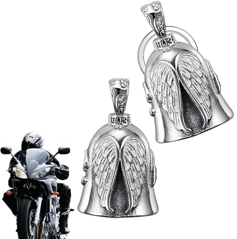 Exsbtay 2 Stück Guardian Bell Motorrad Glöckchen, Edelstahl Motorradglocke, Motorrad Glocke Glücksbringer, Motorradglocke Schlüsselanhänger für Segne Den Frieden, Glücksbringer
