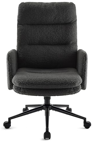 IWMH Swivel Office Desk Chair, High-Back Armchair with Wheels, Height Adjustable Home Office Chair with Armrests,Upholstered Computer Task Chair, Leisure Armchair Cashmere (Dark Grey)