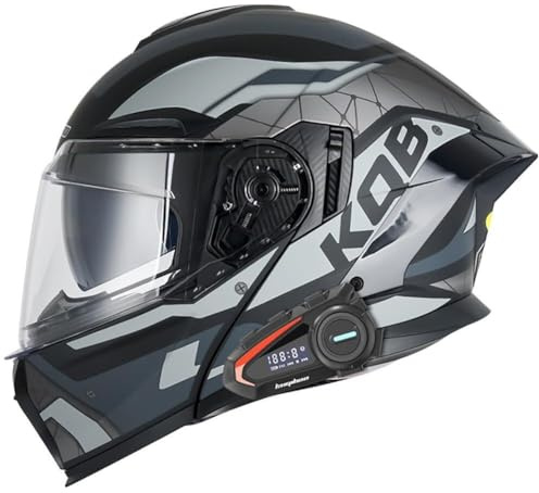 IRON JF Modularer Motorradhelm Klapphelm mit Bluetooth Integrierter Roller Helm ECE Zertifiziert Integralhelm Doppelvisier mit Eingebautem Mikrofon for Automatische Reaktion for Damen Herren