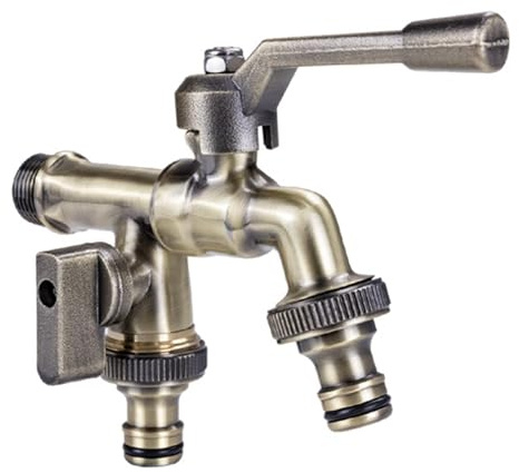 SXWYLZ Wasserhahn Outdoor Garten Vintage Doppel Wasserhahn Garten Messing Garten Wasserhahn Wandmontage Wetterhahn für Garten,Antike Farbe