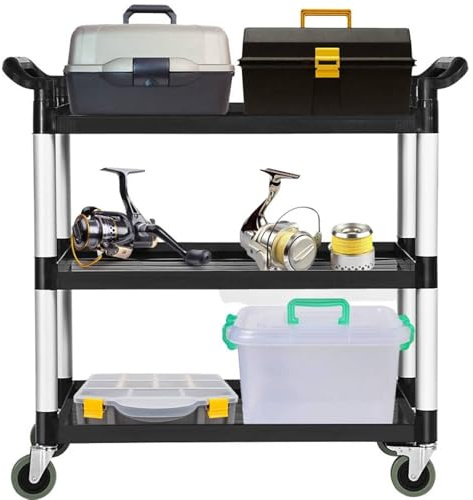 HOMFME 3-Tier Rolling Tool Cart, 150KG Load Capacity Utility Workshop Storage Trolley with Lockable Wheels & Handle, Heavy Duty Mobile Service Cart for Garage Warehouse Office Home (103 x 49 x 98cm)