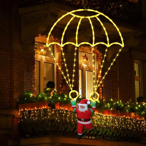 Moxled Weihnachtsbeleuchtung Außen Batterie Warmweiß - 85cm LED Fallschirm Lichterkette Batterie mit Timer, 8 Modi, Wasserdicht Lichterkette Weihnachten für Innen Außen Garten Weihnachtsdeko Fenster
