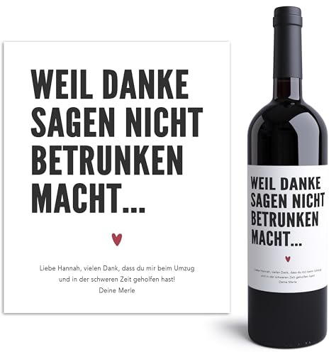 Danke Weinetiketten personalisiert als kleines Dankeschön Geschenk