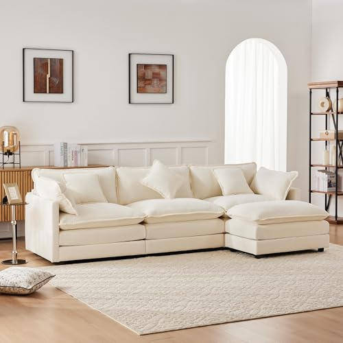 Soweiz Divano a tre posti, imbottito, divano ad angolo con poggiapiedi, divano ad angolo a forma di L, design moderno, mobili imbottiti, tessuto ciniglia, adatto per soggiorno e camera da letto, 283 x