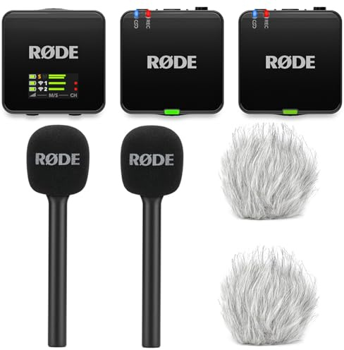 Rode Wireless GO Gen 3 Drahtloses 2-Kanal Mikrofon-Funksystem mit 2X Interview GO Handadapter und 2X keepdrum Fell-Windschutz