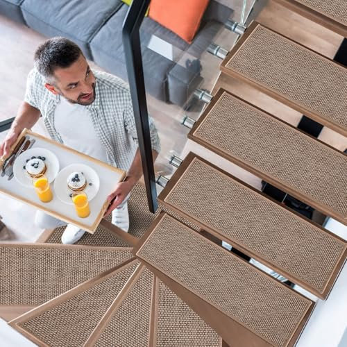 YISUN 15 PCS Stair Carpet, Non-Slip Carpet Stair Treads, Carpet Treads for Stairs Non Skid Rubber Backing Removable Washable Step Runners Perfect for Kids Elders and Pets