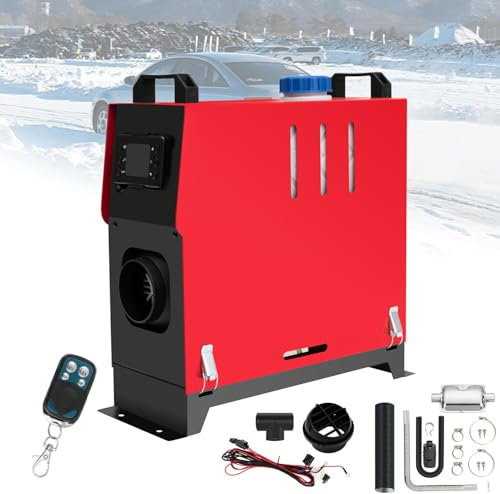 PRIJESSE 12V 5KW Dieselheizung Tragbar,Air Standheizung mit LCD-Monitor & Fernbedienung,Diesel Lufterhitzer für Wohnmobil Auto KFZ PKW LKW Wohnwagen Boot Yacht (Rot)