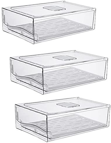Adjustable Fridge Drawer Organizer for Fruits and Vegetables Retractable Shelf Holder to Keep Refrigerator Tidy Fits Most Fridges Set of 4 Clear Organisers