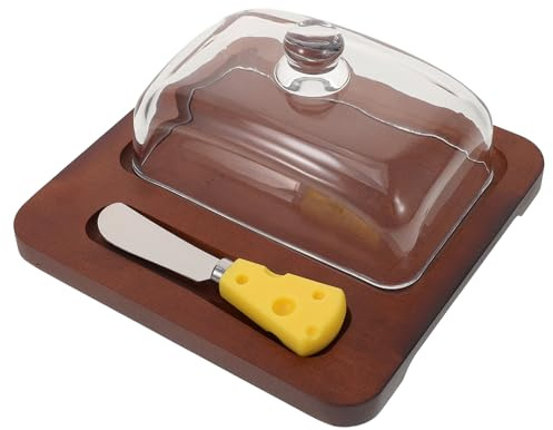 Gatuida Butterdose Design und Edelstahl Butterschneider aus Glas mit Holzdeckel Quadratisch für Frische Butter der Küchentheke für Zuhause