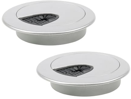 2 Pack Cable Grommets, 65mm (2-9/16 Inch) Silver ABS Desk Cable Hole Covers,Wire Organiser for Office & Computer Desks