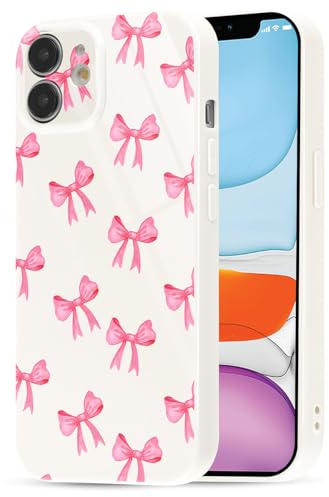Yirlbey Fodral för iPhone 12 6,1 tum, Aesthetic Fjäril Mönster Rosett Design, Glitter Silikonfodral Teckning för Flickor Kvinnor, Stötsäker Anti-Fallande Stötfångare Skyddsfodral för iPhone12, Rosa