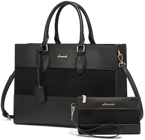LOVEVOOK Laptop Bags for Women Work Handbags 15.6 Inch, PU Leather Ladies Tote Bag for Office School, Large Womens Shoulder Bag with Adjustable Straps & Clutch