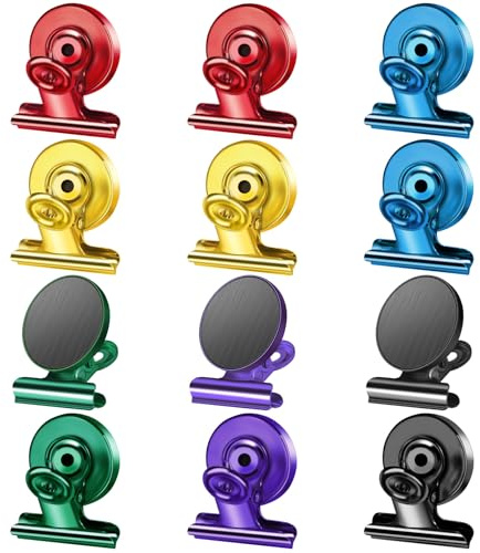 Grtard 12 Pack Magnetic Clips, Mixed Color Magnet Clips for Fridge, Strong Magnetic Clip Heavy Duty, Fridge Magnet Clip for Refrigerator Magnets for Cruise Cabins, Kitchen, Office, School, Locker