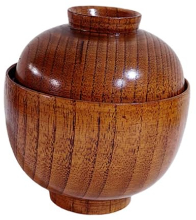 Cabilock Natural Wood Bowl with Lid, Classic Japanese Bowls for Rice, Soup, Dip, Salad, Tea, Food Container Decoration
