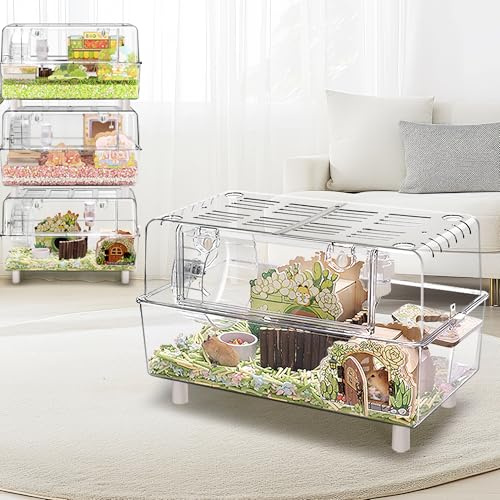 Acrylic Hamster Cage with All Accessories,Dwarf Hamster Cage with Stand,Syrian Mouse Cage for pet mice,Rat Cage for Hamster,Succulent Style Hamster House（20''L*11.5''W*10.5''H）