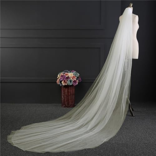 Blausky 1 Stück Elegante Damen Bodenlang Schleier,Brautschleier Softtüll Lang Bridal Tüll mit Metall-Haarkamm Tüllboden für Hochzeit Junggesellinnenabschied Party,3m x 150cm,Elfenbein 2 Schicht