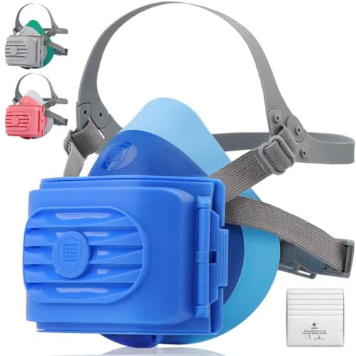 BEESAFETY Reusable Half Face Respirator Mask with 6 Filters,2818 Food-Grade Silicone Dust Mask for Painting,Cleaning,Sanding (Blue)