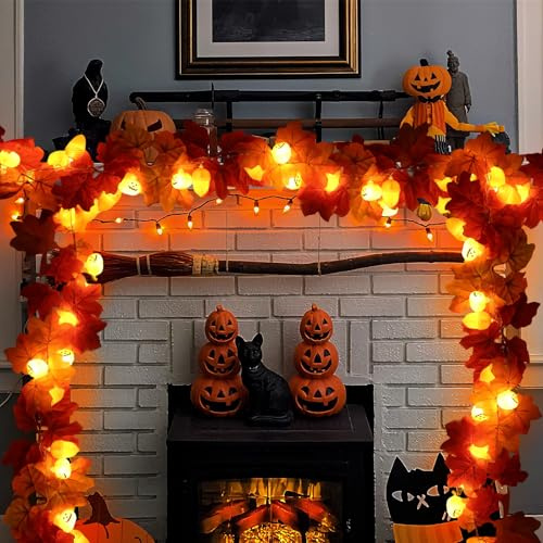 RYAN Decoracion Otoño Guirnalda Luces Hoja de Arce 3M 20 LED Halloween para la Otoño Fiestas Acción de Gracias