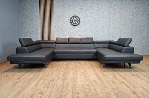 Quattro Meble Ecksofa aus luxuriösem italienischem Leder Varsovia U-Form 210x370x210 cm mit Schlaffunktion, Bettkasten und mit Kopfstützen viele Farben