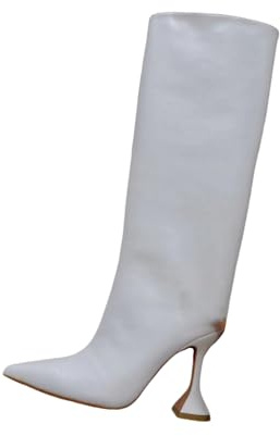 Stivali Alti da Donna con Tacco a Kitten e Punta Appuntita, con Zip Laterale, Stivali a metà Polpaccio per Feste, Serate romantiche, Nightclub,Bianca,39 EU