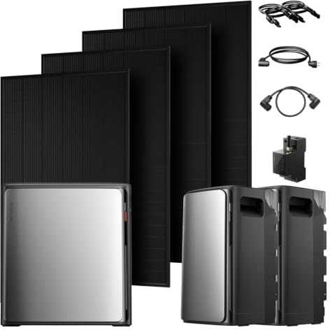 Powerness® All in One 2000W Balkonkraftwerk mit Speicher 7680Wh, ECOFLOW STREAM Ultra X mit 2×AC Pro, Smarten Zähler&Zubehör Komplettset, 4×500W Full Black Bifaziale Solarmodule, Plug&Play(0% MwSt)
