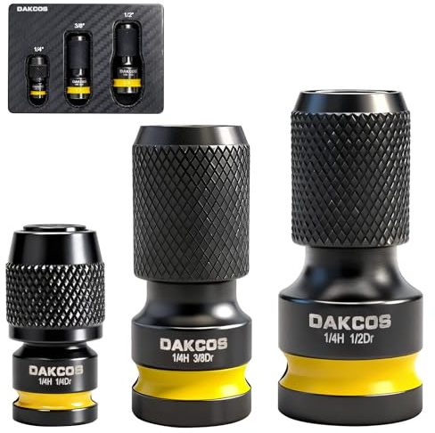 DAKCOS Adaptadores para Llave de Impacto, de 1/4 Cuad a 1/4 3/8 1/2 Hex | Juego de 3, CR-MO