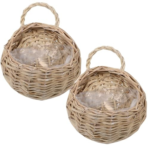HINTRMENT Maceteros de Pared de Madera en 2 Piezas Diseño Colgante para Plantas y Flores, Cesta Tejida Estilo Pastoral Que Ahorra Espacio y Embellece Paredes Interiores