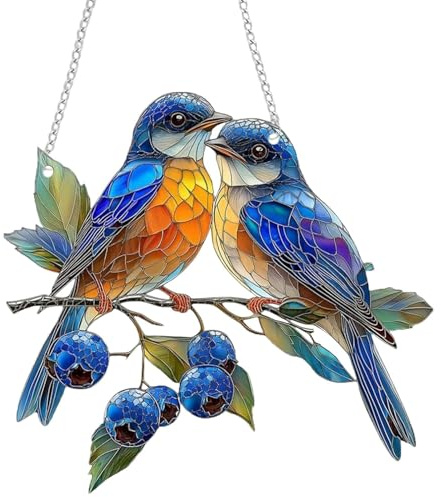 Gansdnek Fensterdeko Hängend Vogel mit Kett, Vogel Sonnenfänger, Hängend Moderne Fensterdekoration, Buntglas Vögel Acryl Dekoration für Innen und Außenbereich Gartendekoration