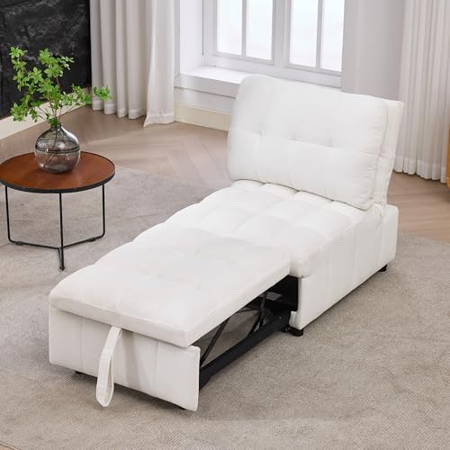 Xwiny Schlafsofa mit Verstellbarer Rückenlehne, Sofa mit Sitztiefenverstellung, Rolle, Schlafsessel, Sofa, Couch, Stoff, Weiß, 192x68x52 cm