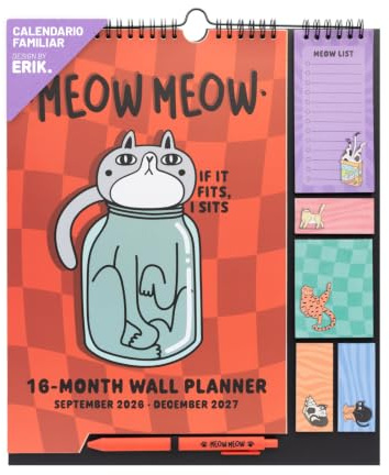 Calendario familiar 2027 Gatos - Calendario 2027 pared | Planificador mensual de tareas hogar, rutina niños... Con Pegatinas, Notas Adhesivas y Cuelga Fácil [De Sep.2026 a Dic. 2027]