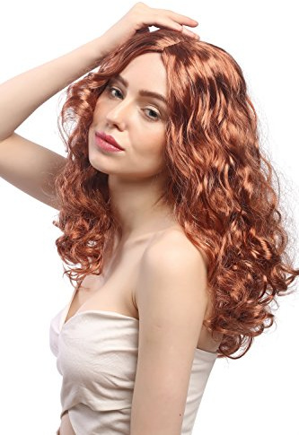 WIG ME UP - SAR065-P130 Perücke Damen Karneval Fasching wellig Locken Volumen Mittelscheitel Kupferrot Rot ca. 50 cm
