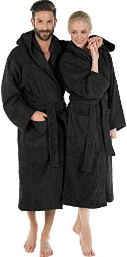 CelinaTex S-XXXL Bademantel Kapuze oder Schalkragen Uni lang aufgesetzte Taschen Damen Herren Unisex warm Frottee Baumwolle OEKO-TEX